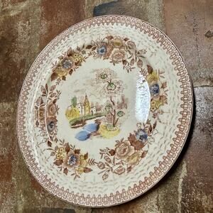 Antique English Transferware Brown Polychrome Dinner Plate 19th Century